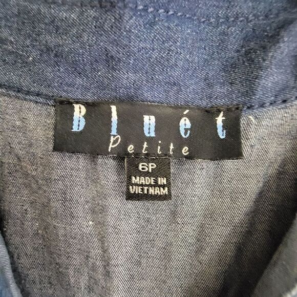 Bluet Sleeveless Two Tone Cotton Tie Waist Dress Blue Size 6 Petite - Picture 3 of 12